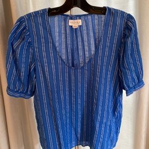 Velvet brand -Scoop neck puffy sleeve striped cotton blouse